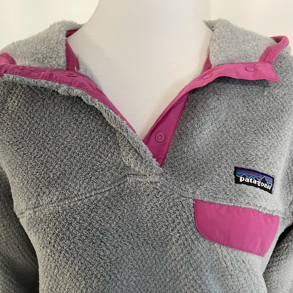 Patagonia sweatshirt with hood grey and pink Sz.Lg. - Picture 2 of 5